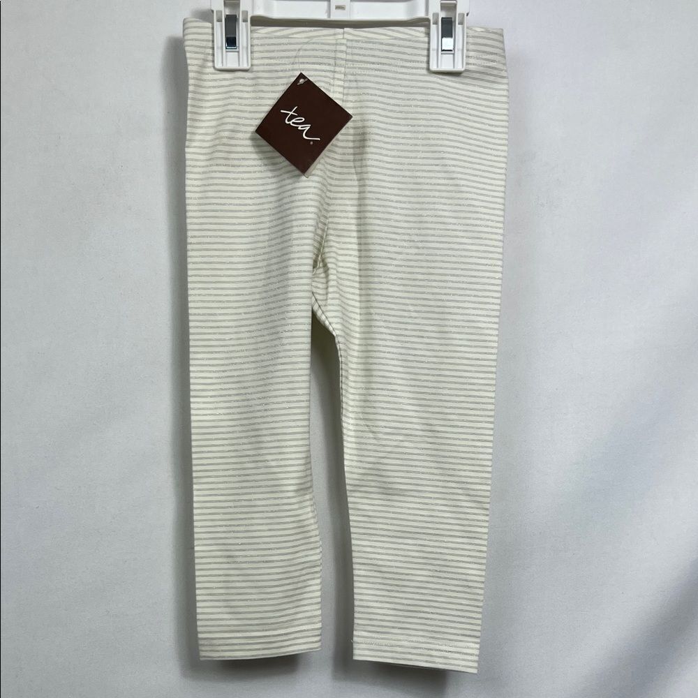 Tea Collection Cream and metallic silver striped leggings New size 6